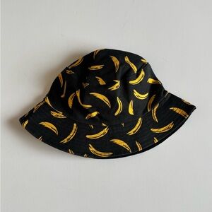 Black Bucket Hat with Yellow Banana Print